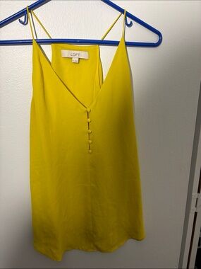 LOFT Bright Yellow V-Neck Spaghetti Strap Button-Front Camisole
